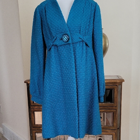 Beth Bowley Jackets & Blazers - Beth Bowley Teal Textured Long Sleeve Coat